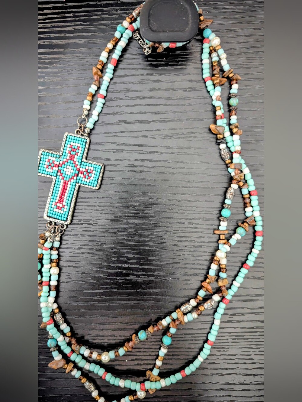 Native American Beaded Turquoise Cross Necklace - Women Jewelry